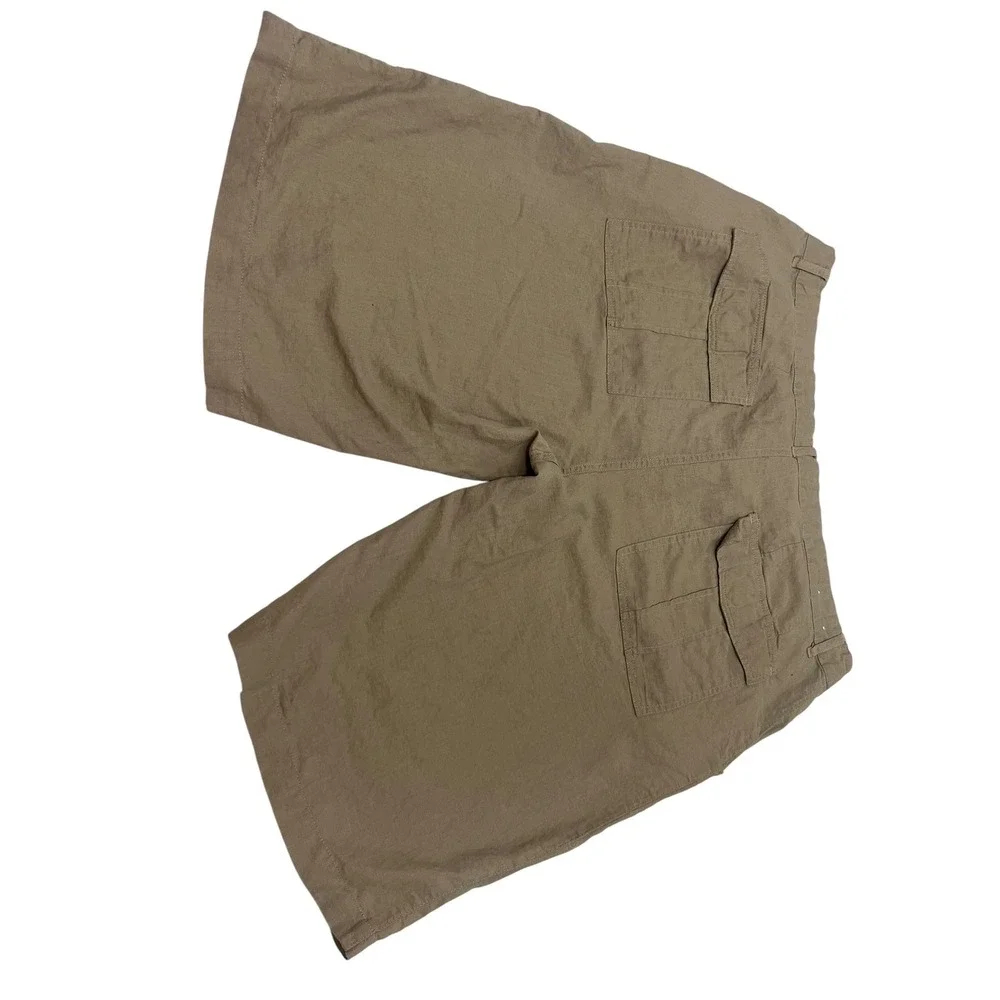 Basic Editions Linen Blend Shorts Womens 2X Taupe Relaxed Pull-On 11in Inseam